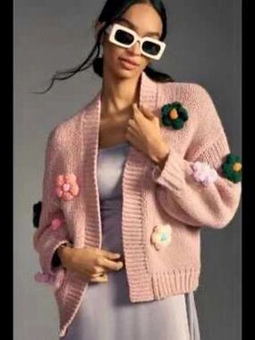 Anthropologie Maeve Susannah 3D Floral Cardigan